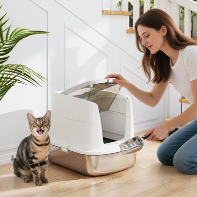 Zatte Katzenklo Edelstahl geschlossen, Schaufel, Geruchsbeutel