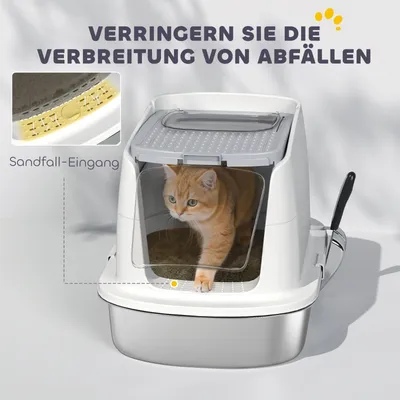 Zatte Katzenklo Edelstahl geschlossen, Schaufel, Geruchsbeutel Zatte Katzenklo Edelstahl geschlossen, Schaufel, Geruchsbeutel