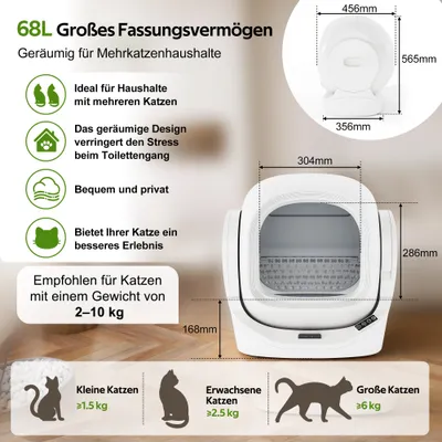 Zatte Katzenklo automatisch App, 68L, selbstreinigend, leise, sicher Zatte Katzenklo automatisch App, 68L, selbstreinigend, leise, sicher