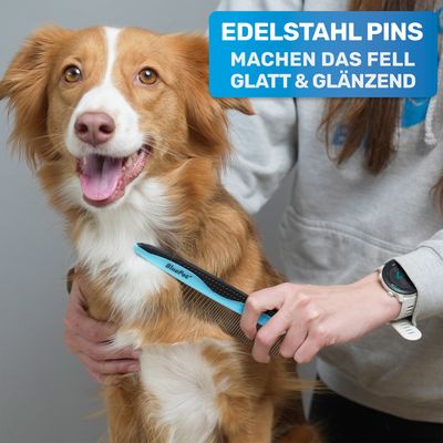 BluePet Hundekamm & Katzenkamm, Fellkamm mit gummiertem Griff, Knotenkamm