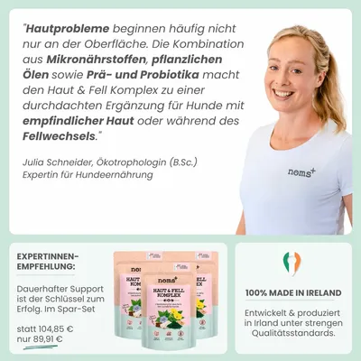 Haut & Fell Komplex für Hunde mit Probiotika, Biotin, Zink & Nachtkerzenöl