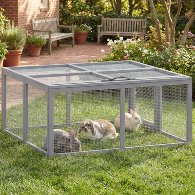 PawHut Clapier bois pliable portable gris PawHut Clapier bois pliable portable gris