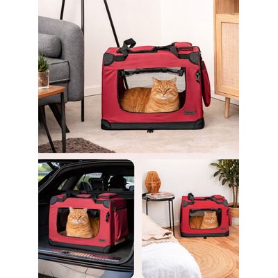 lionto Katzentransportbox faltbar mit Stahlrahmen und Liegekissen