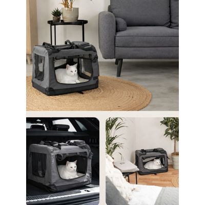 lionto Katzentransportbox faltbar mit Stahlrahmen und Liegekissen