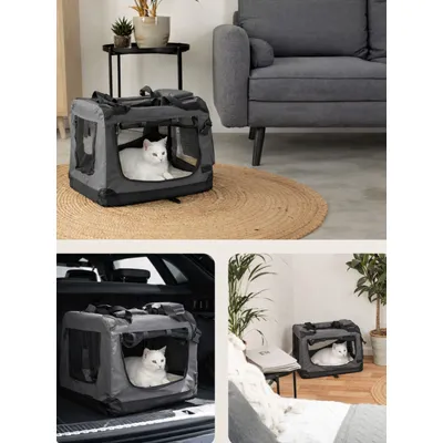 lionto Katzentransportbox faltbar mit Stahlrahmen und Liegekissen lionto Katzentransportbox faltbar mit Stahlrahmen und Liegekissen