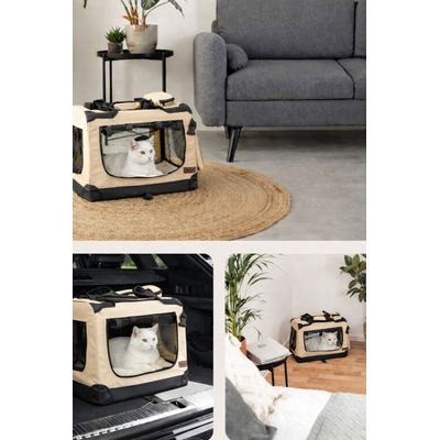 lionto Katzentransportbox faltbar mit Stahlrahmen und Liegekissen
