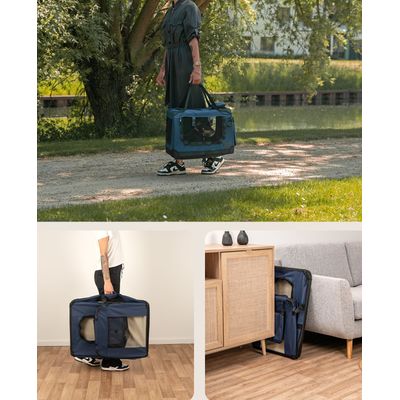 lionto Katzentransportbox faltbar mit Stahlrahmen und Liegekissen