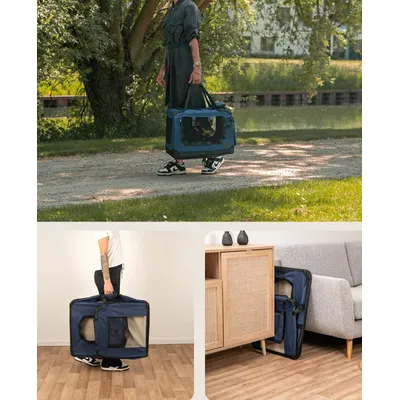 lionto Katzentransportbox faltbar mit Stahlrahmen und Liegekissen