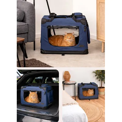lionto Katzentransportbox faltbar mit Stahlrahmen und Liegekissen