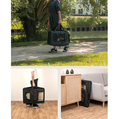 lionto Katzentransportbox faltbar mit Stahlrahmen und Liegekissen lionto Katzentransportbox faltbar mit Stahlrahmen und Liegekissen