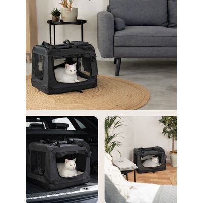 lionto Katzentransportbox faltbar mit Stahlrahmen und Liegekissen