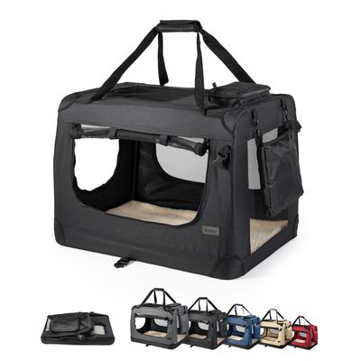 lionto Katzentransportbox faltbar mit Stahlrahmen und Liegekissen