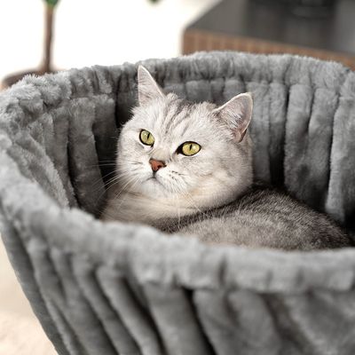 lionto hamac en peluche douce pour arbre à chat avec cadre métallique