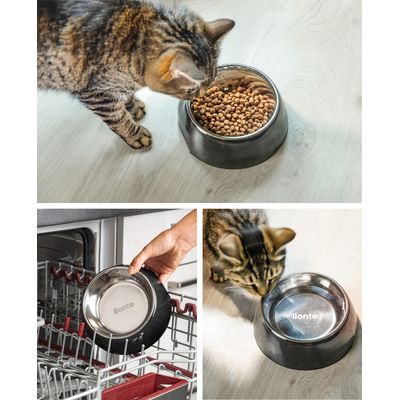 lionto Katzennapf aus Edelstahl mit Melamin-Gehäuse rutschfest