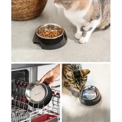 lionto gamelle pour chat en inox avec support mélamine antidérapant