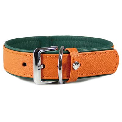 Das Lederband Hundehalsband Firenze orange/forest