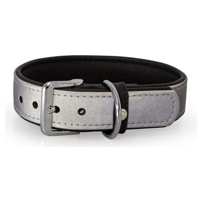 Das Lederband Halsband Oslo Silver reflective/Black