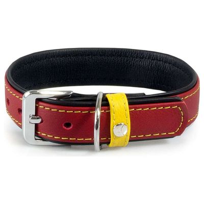 Das Lederband Halsband Frankfurt Black/Indian-Red/Vibrant-Yellow