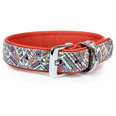 Das Lederband Hundehalsband Casablanca mosaik/rubyred