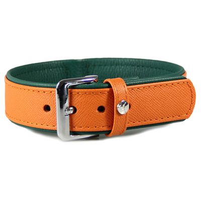 Das Lederband Hundehalsband Milano orange/forest