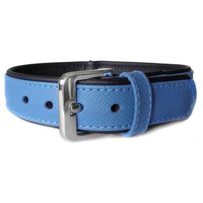 Das Lederband Hundehalsband Milano azure/oxford blue