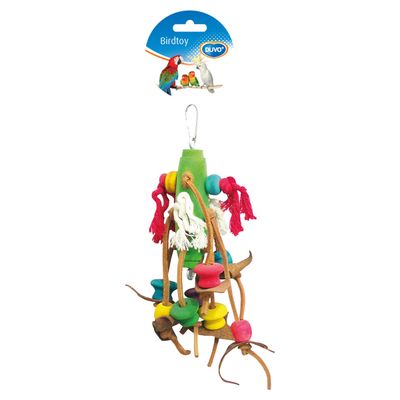 Duvo+ Vogelspielzeug mit Lederquasten und Holzblöcken