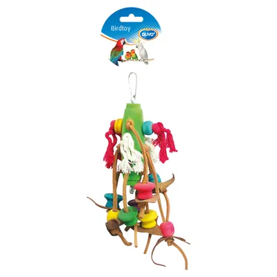 Duvo+ Vogelspielzeug mit Lederquasten und Holzblöcken Duvo+ Vogelspielzeug mit Lederquasten und Holzblöcken