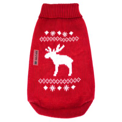 Wolters Strickpullover Elch für Mops & Co. rot/weiß