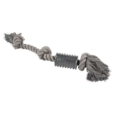 Duvo+ Hundespielzeug Eco-Seil 3 Knoten & Zylinder Gumminoppen grau
