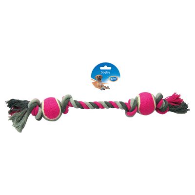Duvo+ Hundespielzeug Knot Baumwolle + 4 Knots & 2 Tennisbälle grau/rosa