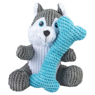 Duvo+ Hundespielzeug Plüsch Husky mit Knochen grau/blau