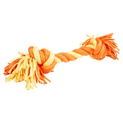 Duvo+ Zahnpflegeseil aus Sweaterstoff mit 2 Knoten orange/gelb