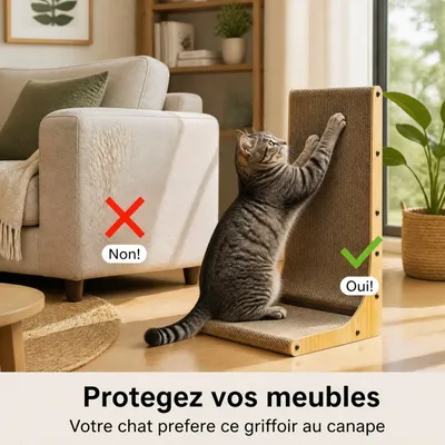 Zatte Griffoir pour Chat Forme L 68cm Carton Ondulé Bordure Bois Zatte Griffoir pour Chat Forme L 68cm Carton Ondulé Bordure Bois