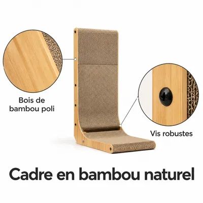 Zatte Griffoir pour Chat Forme L 68cm Carton Ondulé Bordure Bois Zatte Griffoir pour Chat Forme L 68cm Carton Ondulé Bordure Bois