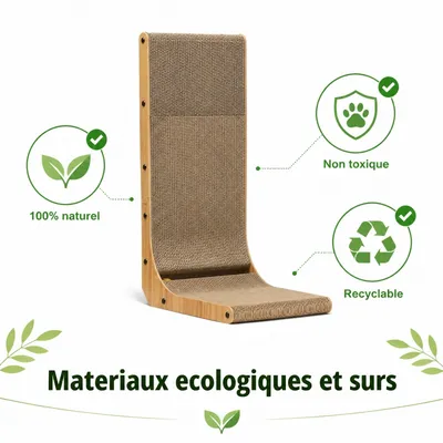 Zatte Griffoir pour Chat Forme L 68cm Carton Ondulé Bordure Bois Zatte Griffoir pour Chat Forme L 68cm Carton Ondulé Bordure Bois