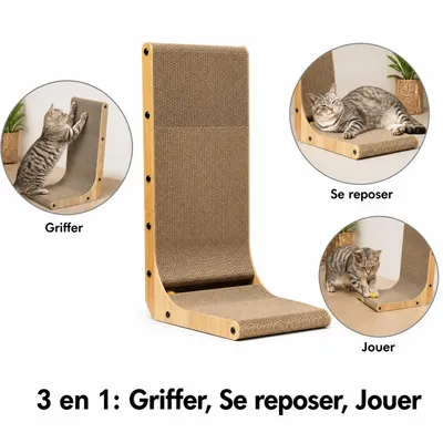 Zatte Griffoir pour Chat Forme L 68cm Carton Ondulé Bordure Bois Zatte Griffoir pour Chat Forme L 68cm Carton Ondulé Bordure Bois