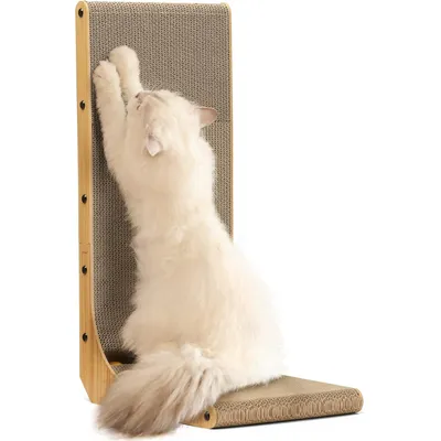 Zatte Griffoir pour Chat Forme L 68cm Carton Ondulé Bordure Bois Zatte Griffoir pour Chat Forme L 68cm Carton Ondulé Bordure Bois