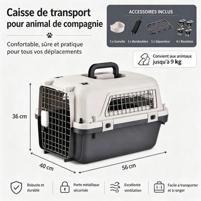 Zatte Caisse de transport chien avec roues et poignée - 56 × 40 × 36 cm