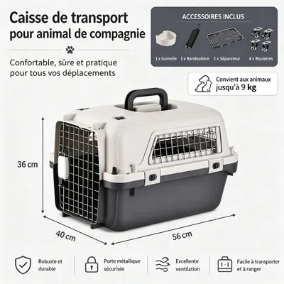 Zatte Caisse de transport chien avec roues et poignée - 56 × 40 × 36 cm Zatte Caisse de transport chien avec roues et poignée - 56 × 40 × 36 cm