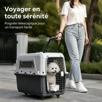 Zatte Caisse de transport chien avec roues et poignée - 56 × 40 × 36 cm Zatte Caisse de transport chien avec roues et poignée - 56 × 40 × 36 cm