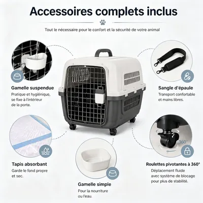 Zatte Caisse de transport chien avec roues et poignée - 56 × 40 × 36 cm Zatte Caisse de transport chien avec roues et poignée - 56 × 40 × 36 cm