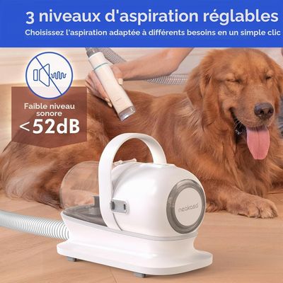 Zatte Aspirateur de toilettage chien & chat, 13 000 Pa, 5 peignes réglables