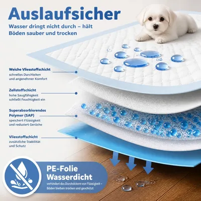 Zatte Welpen Trainingsunterlage 33x45cm 100 Stk Saugstark Auslaufsicher Zatte Welpen Trainingsunterlage 33x45cm 100 Stk Saugstark Auslaufsicher