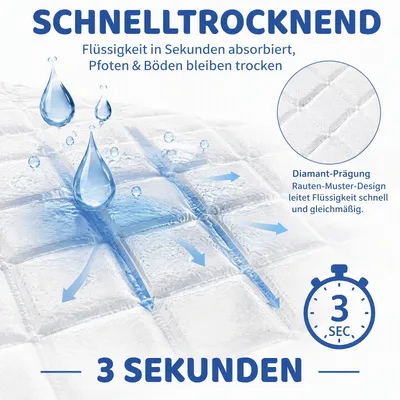 Zatte Welpen Trainingsunterlage 33x45cm 100 Stk Saugstark Auslaufsicher Zatte Welpen Trainingsunterlage 33x45cm 100 Stk Saugstark Auslaufsicher