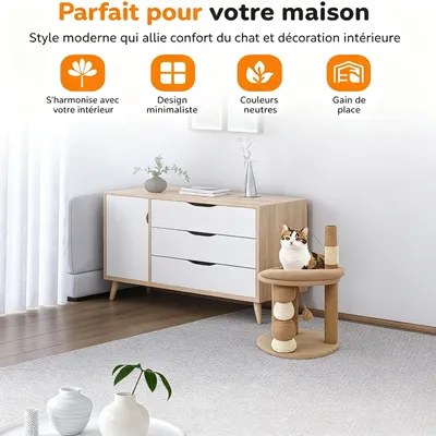 Zatte Arbre à Chat Beige 3-en-1, Griffoir Stable avec Niche & Plateformes Zatte Arbre à Chat Beige 3-en-1, Griffoir Stable avec Niche & Plateformes