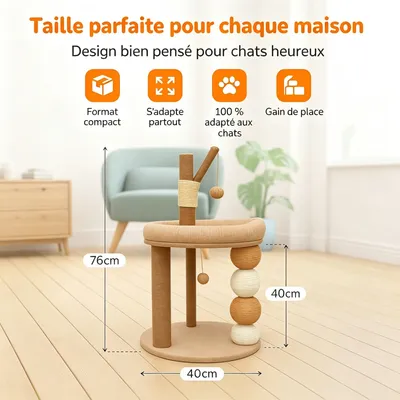 Zatte Arbre à Chat Beige 3-en-1, Griffoir Stable avec Niche & Plateformes Zatte Arbre à Chat Beige 3-en-1, Griffoir Stable avec Niche & Plateformes