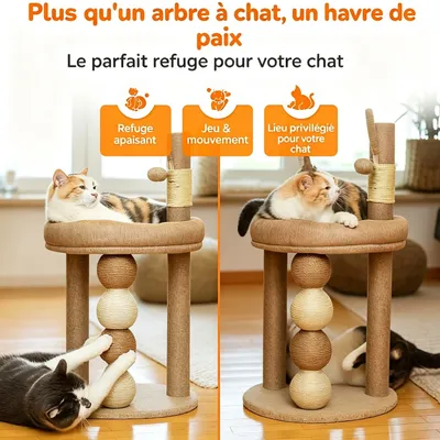 Zatte Arbre à Chat Beige 3-en-1, Griffoir Stable avec Niche & Plateformes Zatte Arbre à Chat Beige 3-en-1, Griffoir Stable avec Niche & Plateformes