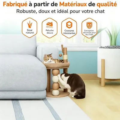 Zatte Arbre à Chat Beige 3-en-1, Griffoir Stable avec Niche & Plateformes Zatte Arbre à Chat Beige 3-en-1, Griffoir Stable avec Niche & Plateformes