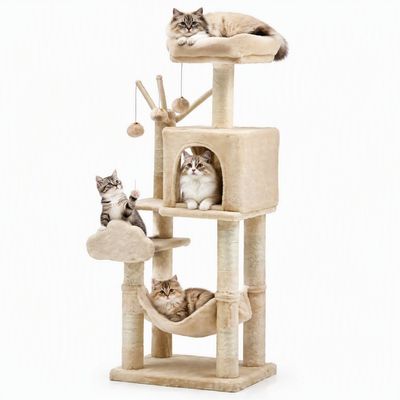 Zatte Arbre à chat 115 cm, 2 plateformes, niche, hamac - Facile à monter