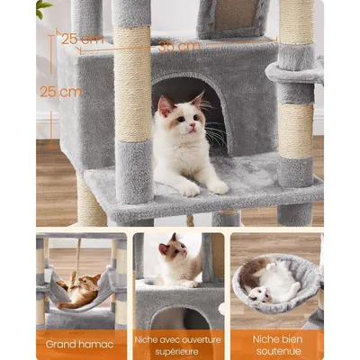 Zatte Arbre à chat 168 cm avec 2 cabanes, hamac et 14 griffoirs - Stable